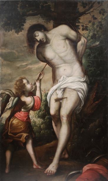 9.Anónimo  San Sebastián confortado por el ángel  c. 1700 Óleo sobre lienzo Peyton Wright Gallery, Santa Fe, New México  