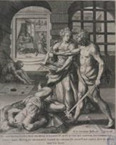 Fig 1. Grabado de Johan Sadeler  “La degollación de san Juan Bautista”. Ejemplar de la BNE